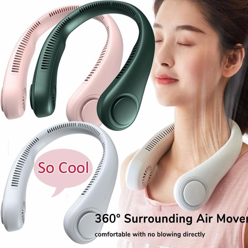 Portable Neck Fan with Dual Blades – USB Rechargeable Hands-Free Cooling Wearable Fan for Travel, Sports & Outdoor, Quiet & Lightweight 🇺🇸 Fast Ship