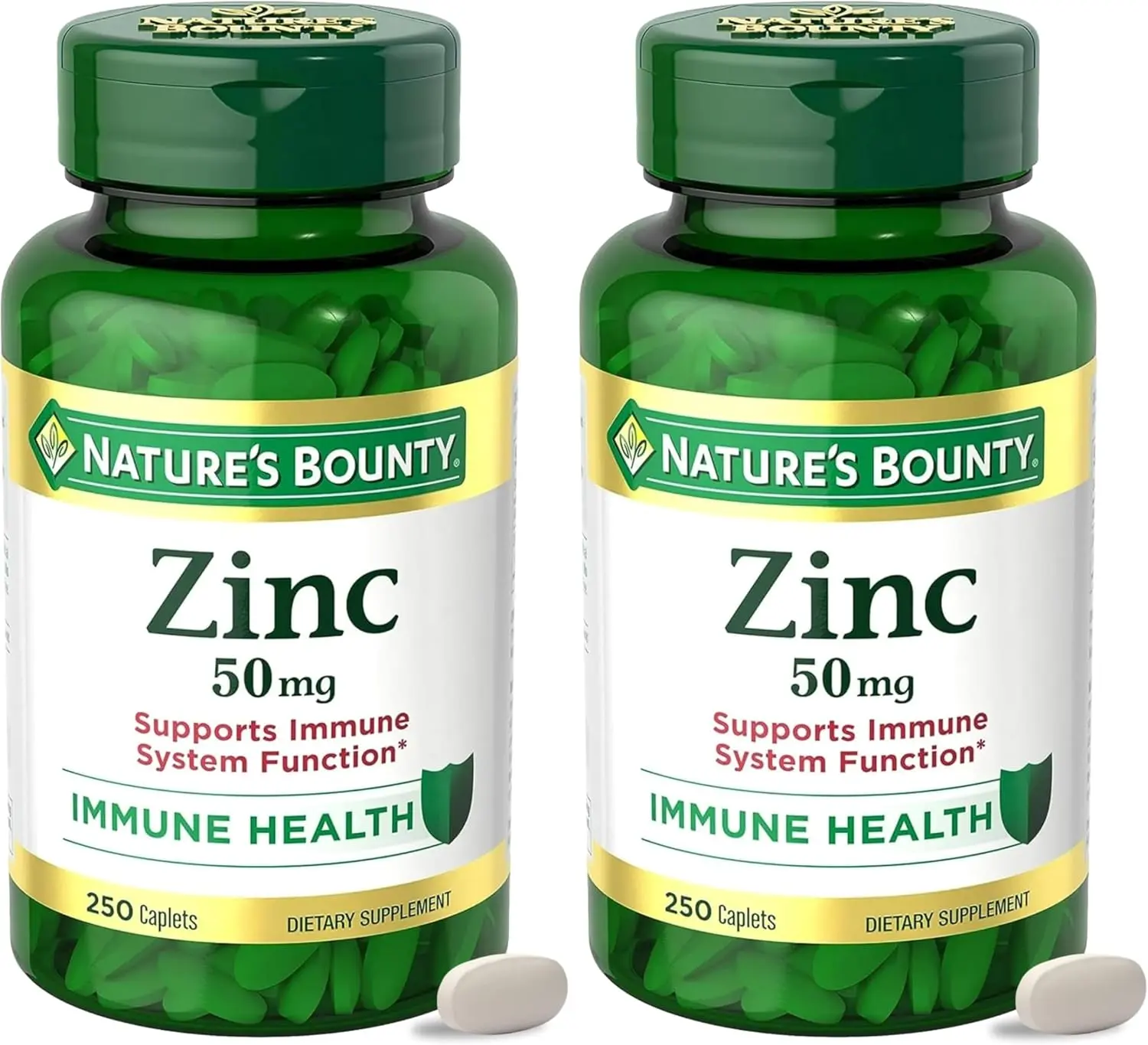Zinc 50mg, Immune Support & Antioxidant Supplement, Promotes Skin Health, 1 Caplet Per Day, Gluten Free, 250 Vegetarian Caplets (Pack of 2)