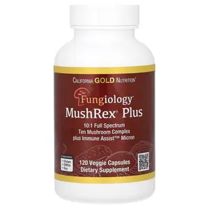 California Gold Nutrition Fungiology, MushRex Plus, Full-Spectrum Ten Mushroom Complex with Agaricus, Chaga, Cordyceps, and Lion's Mane, 120 Plantcaps