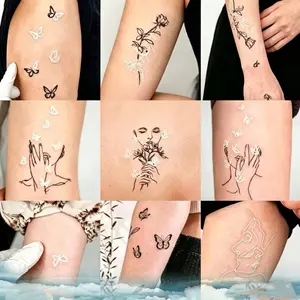 Set of 9 White, Minimalist, Elegant, and Artistic Tattoo Temporary Stickers