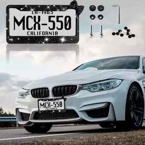 Shiny Rhinestone Bow License Plate Frame, Stainless Steel, 2-Pack Stylish Car Decor |  Hot Seller sparkly license Automotive Vehicle Durable Car Accessories Practical Easy Installation