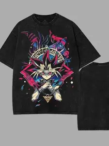 Men's Yu-Gi-Oh! Muto Yugi Exodia the Forbidden God Card Graphic T-Shirt - Unisex Soft Round Neck Short-Sleeve Casual Top, Vintage Washed Double-Printed Cotton 90s Streetwear Anime Manga Game Tee, Tshirt Crewneck Operator