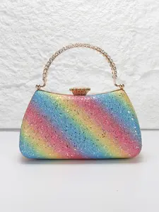 Gorgeous sequins design ladies evening bag clutch, rhinestone metal handle handbag, with shoulder chain can be shoulder crossbody bag, suitable for back-to-school gifts, weddings, parties, proms, holiday gifts
