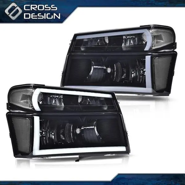 CROSSDESIGN Black Corrosion-Resistant LED Headlight & Daytime Running Light Assembly Kit, Direct Fit OEM Replacement for 2004-2012 Chevy Colorado, 2004-2012 GMC Canyon, 2006 Isuzu I-280 Trucks, Cool Look for Night Drive