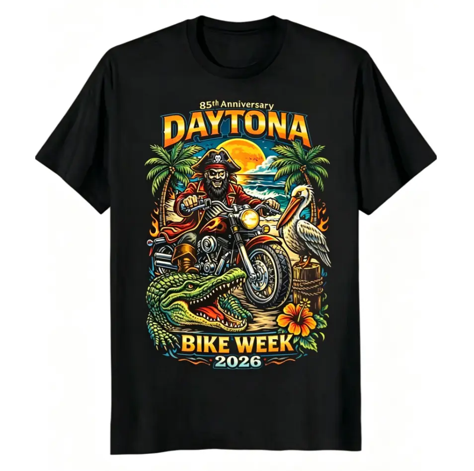 Men'S Daytona Bike Week Themed Print Crew Neck T-Shirt, Bold Biker Style for Motorcycle Enthusiasts And Casual Streetwear