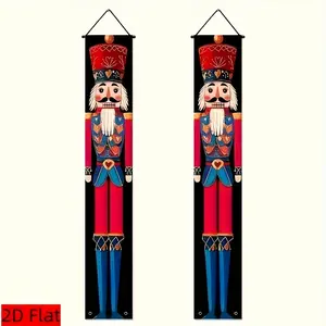 Festive Nutcracker Polyester Banner Set, Multi-Purpose Hanging Flag for Indoor Outdoor Christmas Porch Decor, No Power Required, Durable Seasonal Party Wall Decoration