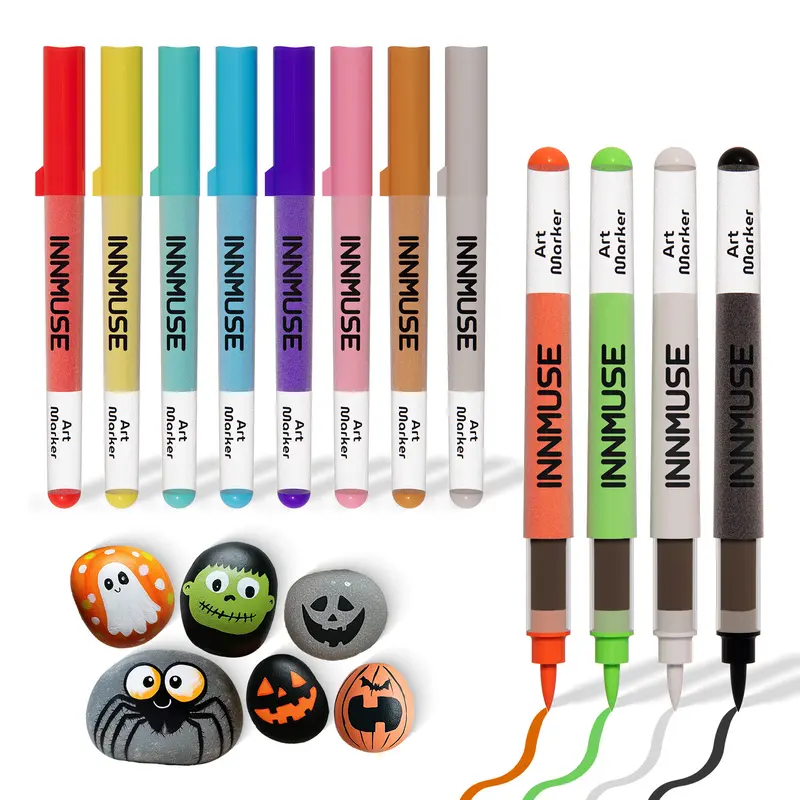 INNMUSE Acrylic Paint Markers - Brush Tip, Water-Based, Quick-Dry, Bold Shades, No-Bleed, Compact Budget-Friendly Coloring Tool for Adults, Wood/Ceramics Painting, Back to School DIY (Bold & Easy Coloring Must-Haves)