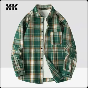 Men Shirt Plaid Flannel Long Sleeve Green Loose Mens Casual Shirt Oversized Spring Autumn Comfortable Male Soft Dress Shirt
