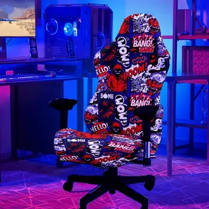 1Set Anime Art Doodle Pattern UV Blacklight Reactive Glowing Gaming Chair Fabric Computer Game Chair Cover, Milk Fiber Fabric With Elastic And Detachable Design That Is Machine Washable. Suitable For Office, Bedroom And Game Chair Decoration.