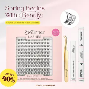 feinner DIY Lash Cluster Kit Invisible Soft Band Long Lasting Waterproof Bond Seal Remover Natural Eyelashes for Salon Quality at Home Must-Have Cluster Pure Clean Look