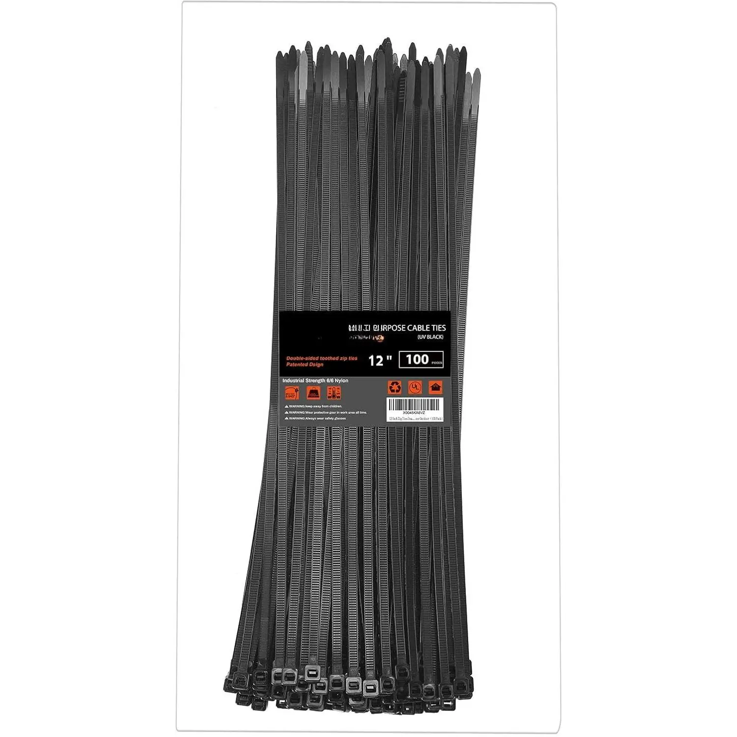 12 Inch Zip Ties Double Sided Toothed,100 LBS Tensile Strength Heavy Duty  Wire Ties With Self-Locking Adjustable  Durable Nylon Tie Wraps for Indoor Outdoor(100 Pack)