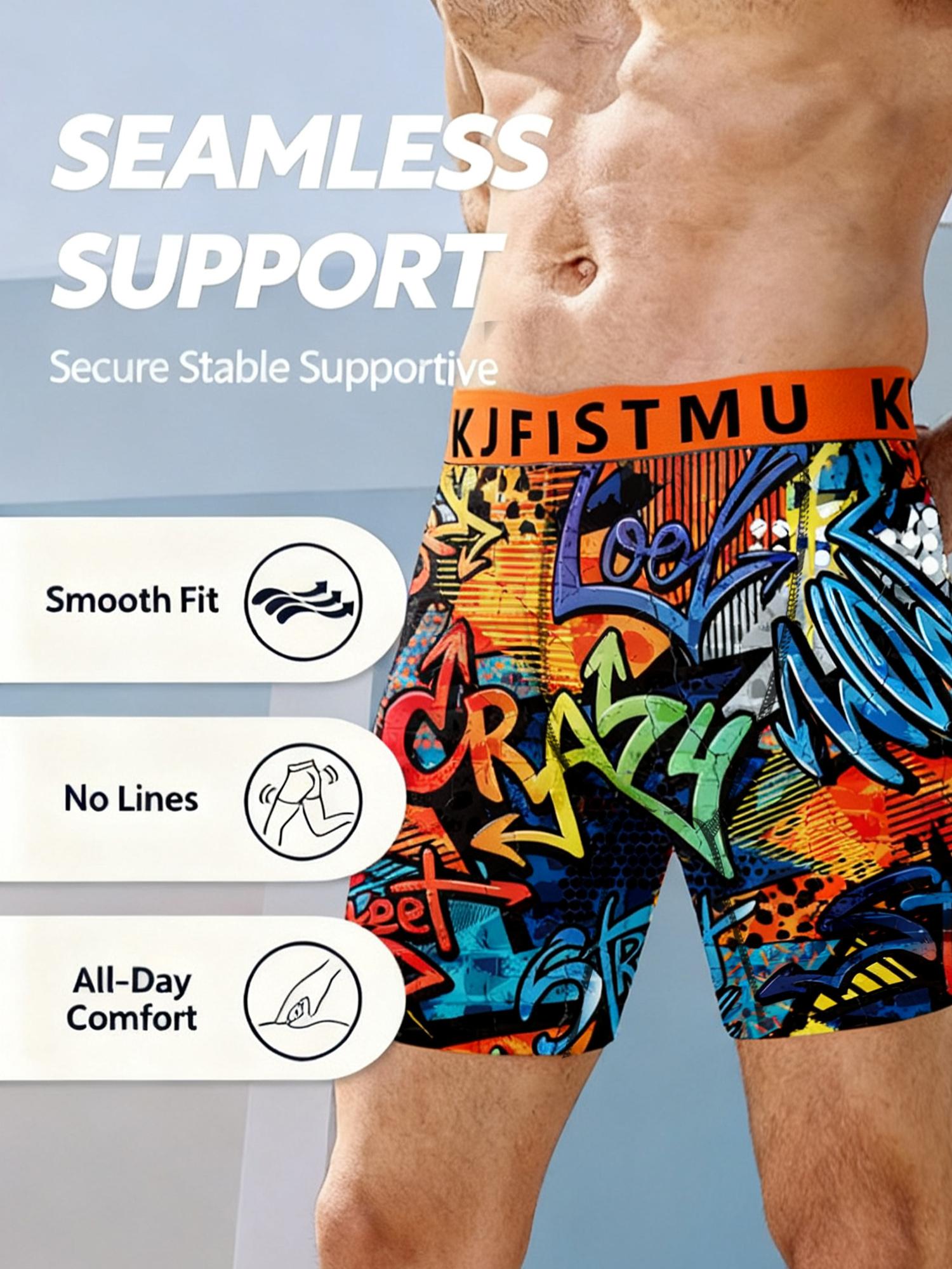 KJFISTMU 12-piece Set of Colorful Belts Men's Boxer Briefs - Unique design, randomly printed long boxer briefs for men (breathable polyester blend, soft and comfortable, machine washable, suitable for teenagers and adults) Men's Stretch Low-Rise Underwear