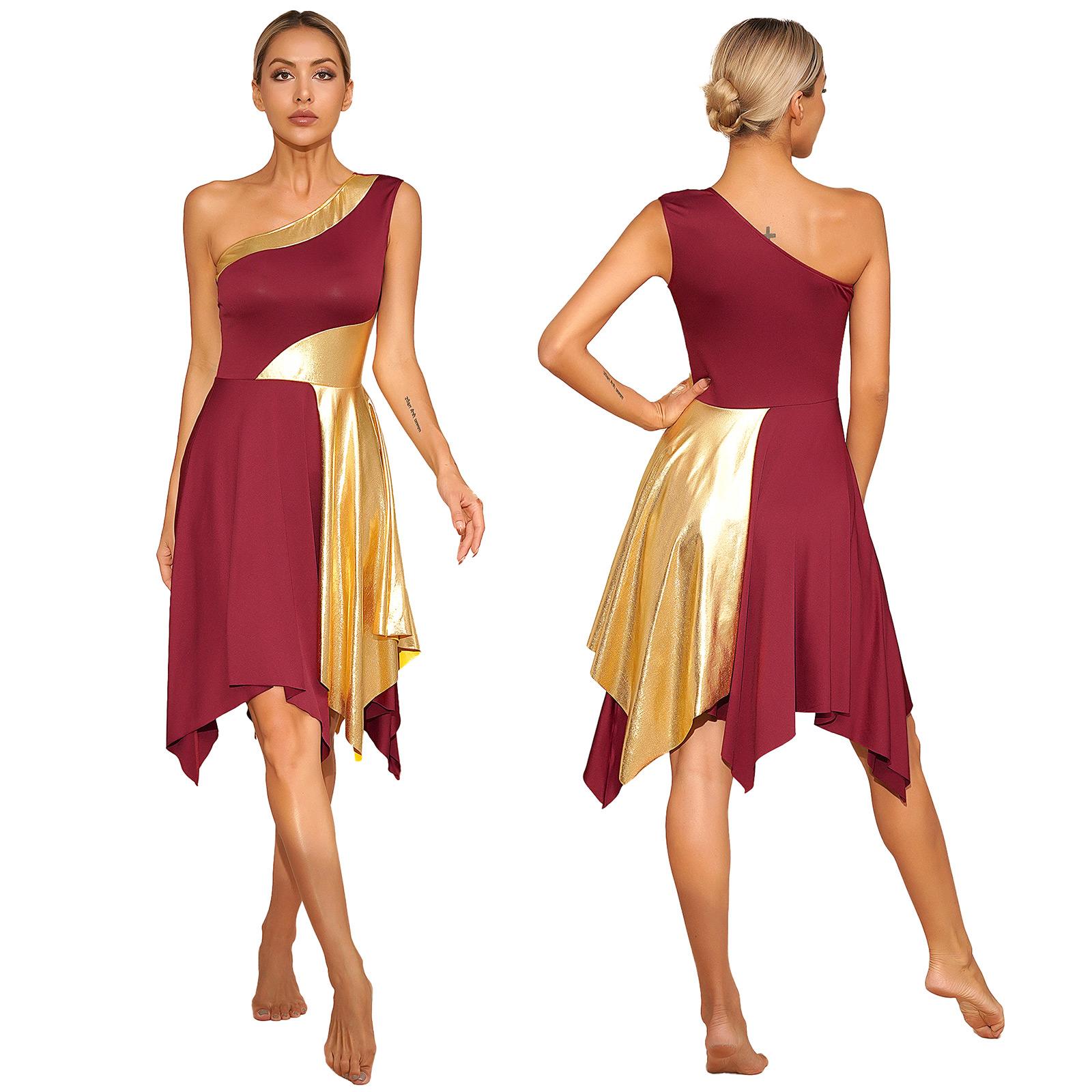 Women Church Choir Worship Praise Dress Modern Lyrical Dance Performance Costume One Shoulder Irregular Hem Dresses Dancewear Women Church Choir Worship Praise Dress Modern Lyrical Dance Performance Costume One Shoulder Irregular Hem Dresses Dancewear
