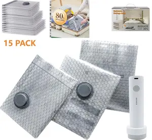 Travel Vacuum Bag Set 2025 Upgraded 15-Pack Compression Bags 140L Min USB Rechargeable Handheld Pump Cordless Space Saver for Clothes Packing Organiser