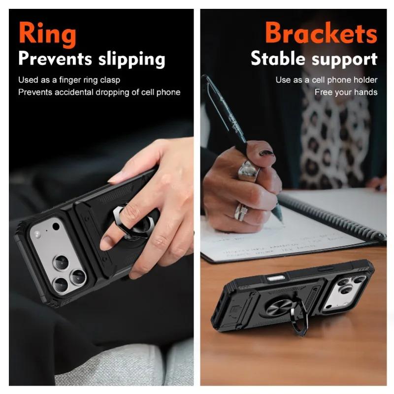 Heavy Duty Magnetic Rotated Ring Holder Phone Case For IPhone 17 Air 16 15 14 Plus 13 Pro Max Anti-Drop Wallet Protection Cover