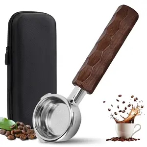 58mm Espresso Bottomless Portafilter, Solid Wood Handle, Stainless Steel, Compatible with Barsetto Bae01, Bae02, Calphalon Temp Iq