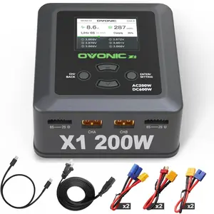 OVONIC 200W 15A Lipo Charger Balance Discharger AC200W DC300W Dual for RC Models for 1-6S Li-ion Life NiCd NiMH LiHV RC Battery (X1)