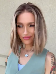 Caris by AISOM Short Bob Cut Free Part Lace Front Wig with Scandinavian Hairline Very Low Density 12 Inches Heat Friendly Synthetic Wig