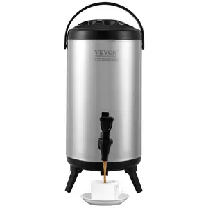 VEVOR Stainless Steel Insulated Beverage Dispenser, 2.4 Gallon 9.2 Liter, Thermal Hot and Cold Drink Server Dispenser with Spigot Handle, Food-grade for Hot Tea Coffee Water Restaurant Drink