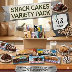 Snack Cake Variety Pack, Assorted Cakes, Brownies and Rolls, Individually Wrapped Treats, Multi Box Set, 48 Piece