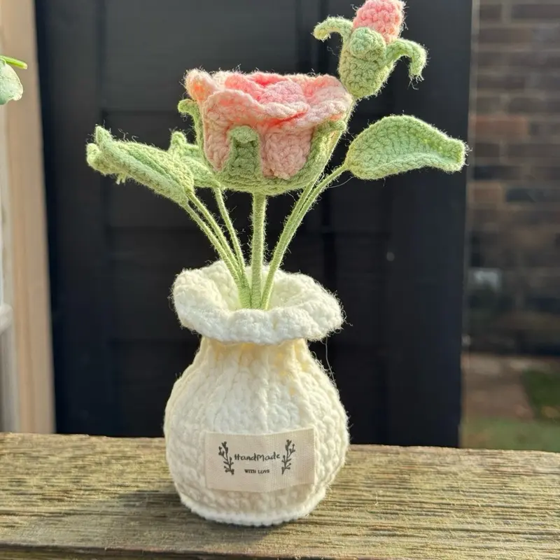Handmade Crochet Two headed Rose Pot with white base| Crafted in Texas || Steady and well-structured