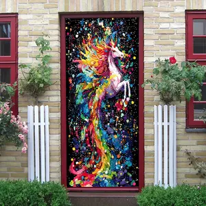 2pcs Vibrant Colorful Unicorn Wall Stickers for Kids Room Bedroom Living Room Decor Self Adhesive Removable Cartoon Animal Murals Home Art Decoration Stickers