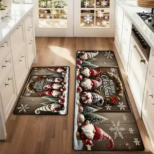 2 Counts Christmas Kitchen Mats Set, Non-Slip Soft Low Profile, Wood Grain Design, Winter Home Decor, Holiday Cooking & Celebration Supplies, Kitchen Rugs Sets