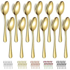 Gold Dinner Spoons 12 Pieces, Gold Titanium Plating Stainless Steel 7.28inch Spoons, DEasy To Clean, Dishwasher Safe