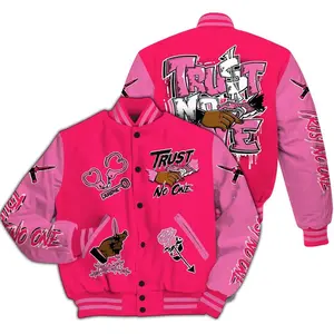 Dunkare Air VaporMax Plus Triple Pink Varsity Jacket, Trust No One Drip All Over Print Letterman Jackets, Gift for men, Gift for your boyfriend, Gift for him