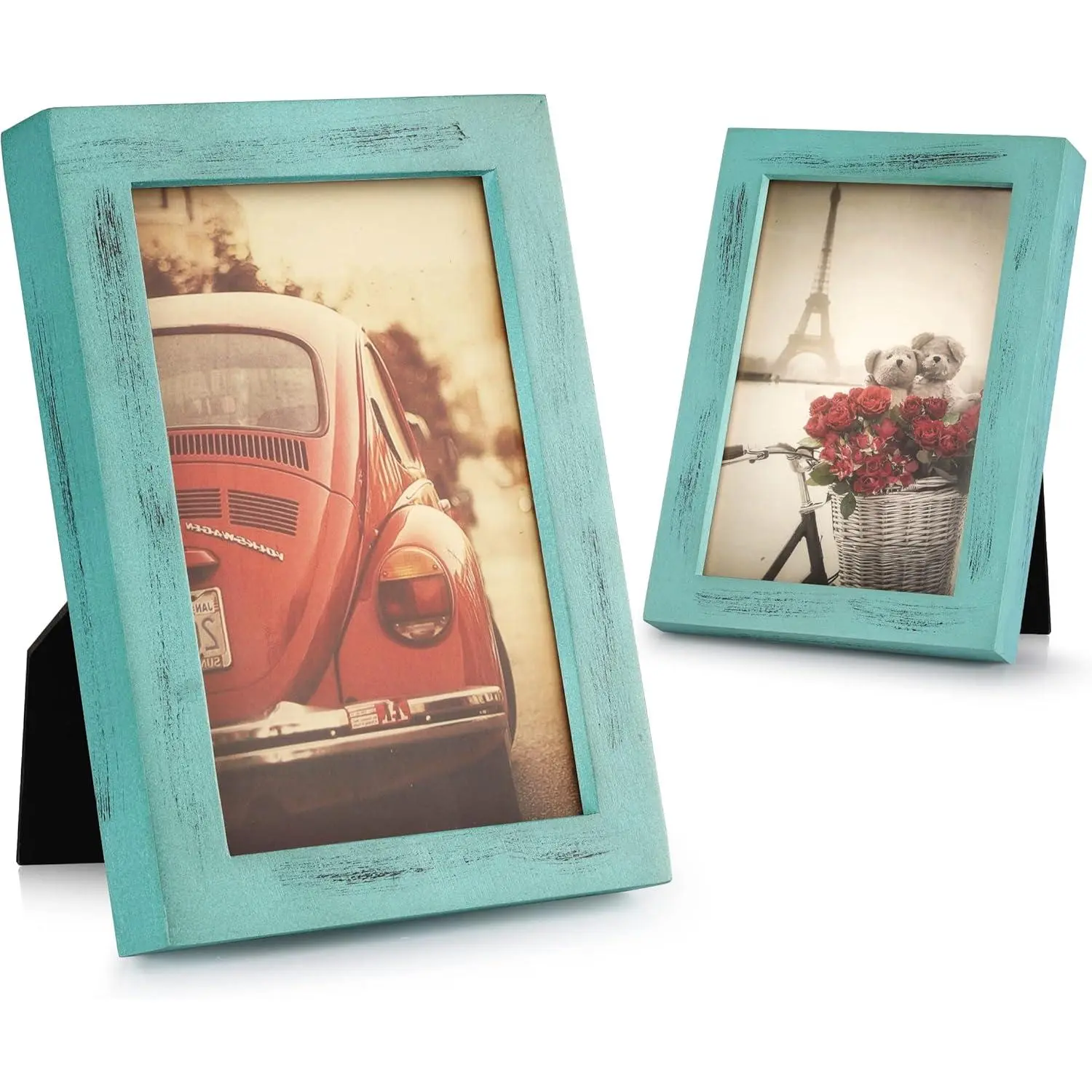 Emfogo, Christmas surprises, 4x6 Picture Frame, Pack of 2 Photo Frame with Real Glass, Solid Wood Rustic Picture Frames 4x6 Display for Wall Decor (Vintage Teal) photo  ornaments photo  frames artwork  frames frame  wall photo acrylic plaque unique gift