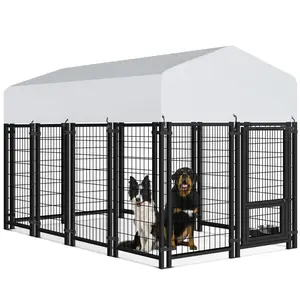 Oranland All-Weather Outdoor Dog Kennel 7.8x4x5FT with Waterproof Roof Lock & Bowls for Medium/Small Dogs UV-Resistant Anti-Rust Welded Wire Design