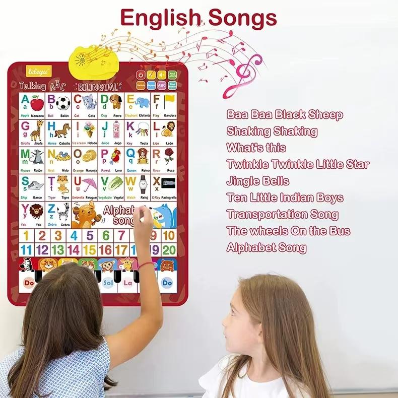 Spanish-English Bilingual 26-Letter Sound Book, Children's Early Education Alphabet and Word Learning Machine, Electronic Educational Digital Device