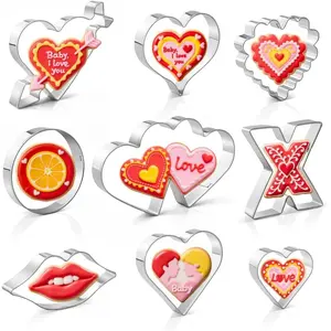 Heart Cookie  Set, Valentine's Day Cookie Cutters 9 count, Stainless Steel Metal Heart Shapes Cookie Cutters Molds for Valentine Anniversary