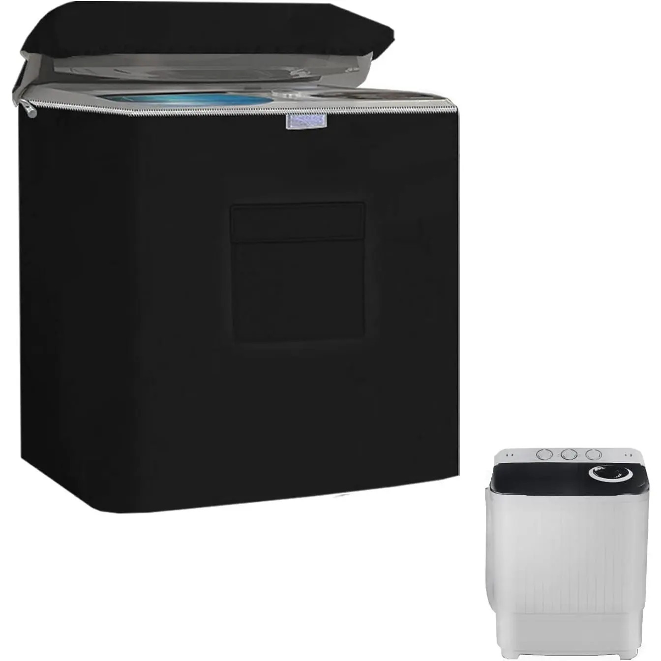 Portable Mini Compact Washer Cover - Zippered, Waterproof, Sunproof, Dustproof, Durable, Lightweight, Easy to Install, Flexible Structure, Full Closure Accessory for 28lbs Tub Washing Machines, 28x17x32in, Smooth, Indoor Use