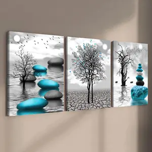 Wooden Framed Canvas Painting, 3 Counts/set Abstract Plant Pattern Western Wall Art, Wall Decor for Home Living Room Bedroom Office