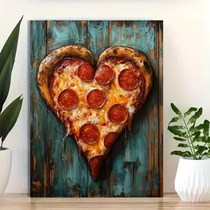 2D Flat, 2D Flat, 2D Flat 1pc, Framed, 12X16 Inch Canvas Print Saying 'Pizza Is My Valentine', Pizza-Themed Wall Art, Pizzeria Decoration, Kitchen Wall Decor, Humorous Pizza Wall Decoration - G5121G0940	