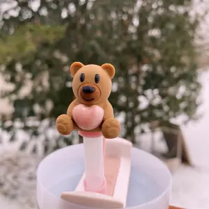 Teddy Bear Heart Valentines Day Themed Cute Straw Toppers and Charms for Stanley Tumbers & 9.5mm Straws with Durable PLA Design - Stylish, Beverage