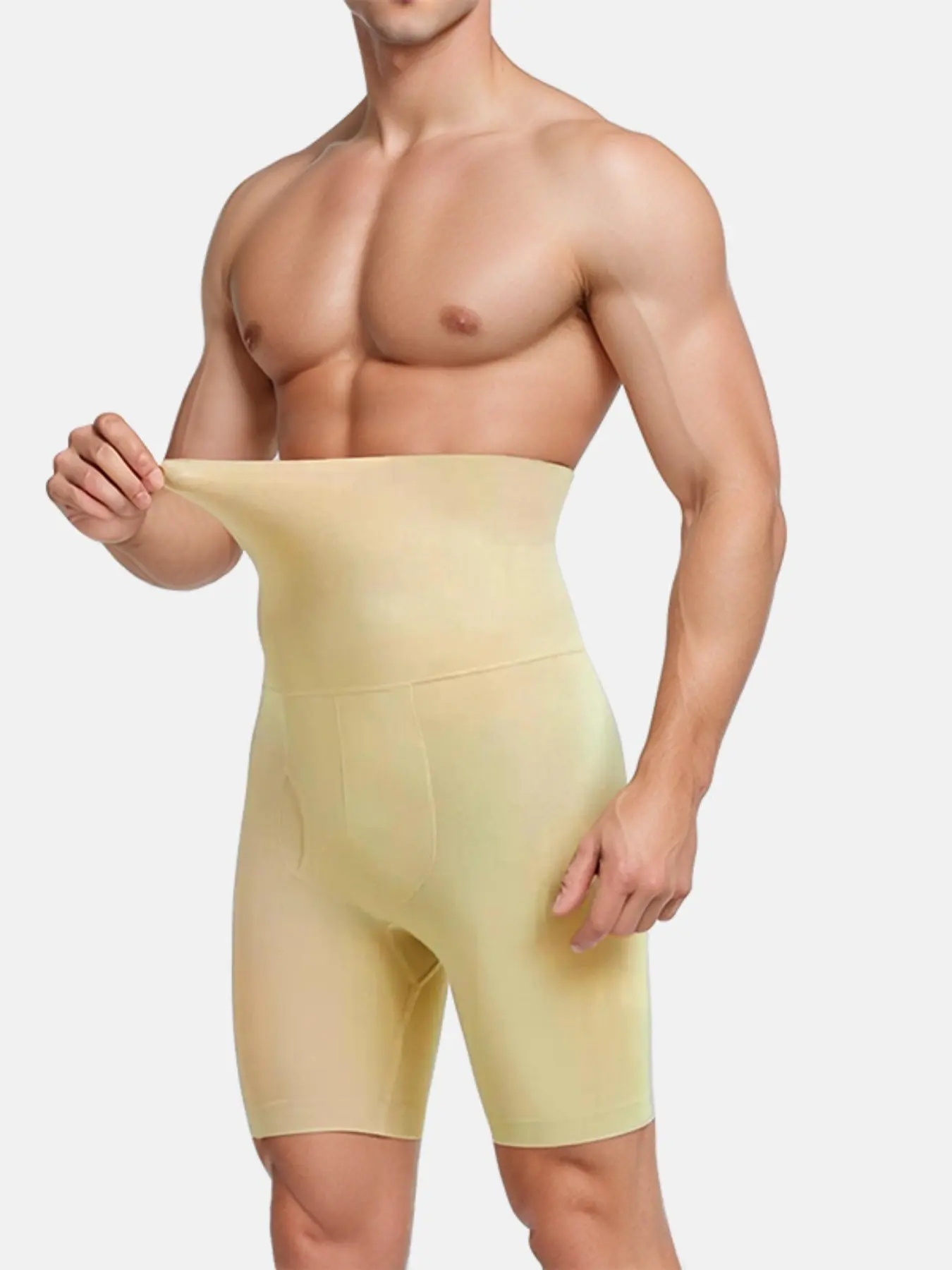 Men's High Waist Waist Control Body Shaping Shapewear Pants Shorts, Textured Butt Lifting, Adjustable Straps, Seamless Breathable Fitness Compression Tight Fit, All Seasons Casual Style