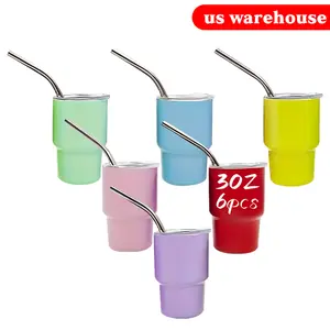 6-Pack 3oz Double Wall Insulated Sublimation Stainless Steel Super Mini Tumblers - Stylish Portable Drinkware with Metal Straws, Lids, 6 Mixed Colors - For Birthday Gifting, Dining Parties