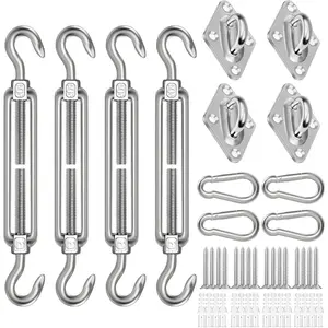 5 Inch Shade Sail Hardware Kit, 304 Stainless Steel Heavy Duty Fixing Attachments for Triangle & Rectangle Shade Sails 44 Pcs Silver