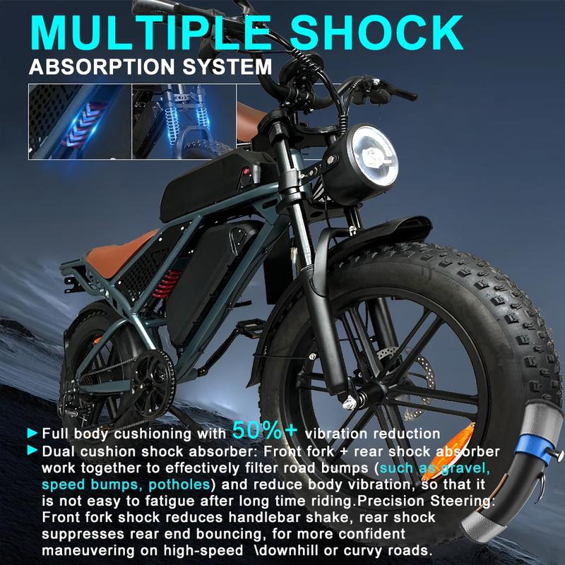 【Christmas Gift&DEEPOWER Ebike】Electric Bike for Adult, 1800W Peak Electric Dirt Bike, 37MPH, 100 Miles(PEDAL-ASSIST), 7 Speed Electric Motorcycle, 48V Removable Battery, 20" Fat Tire Off Road Ebike, All Terrain for Mountain, Sand, Road