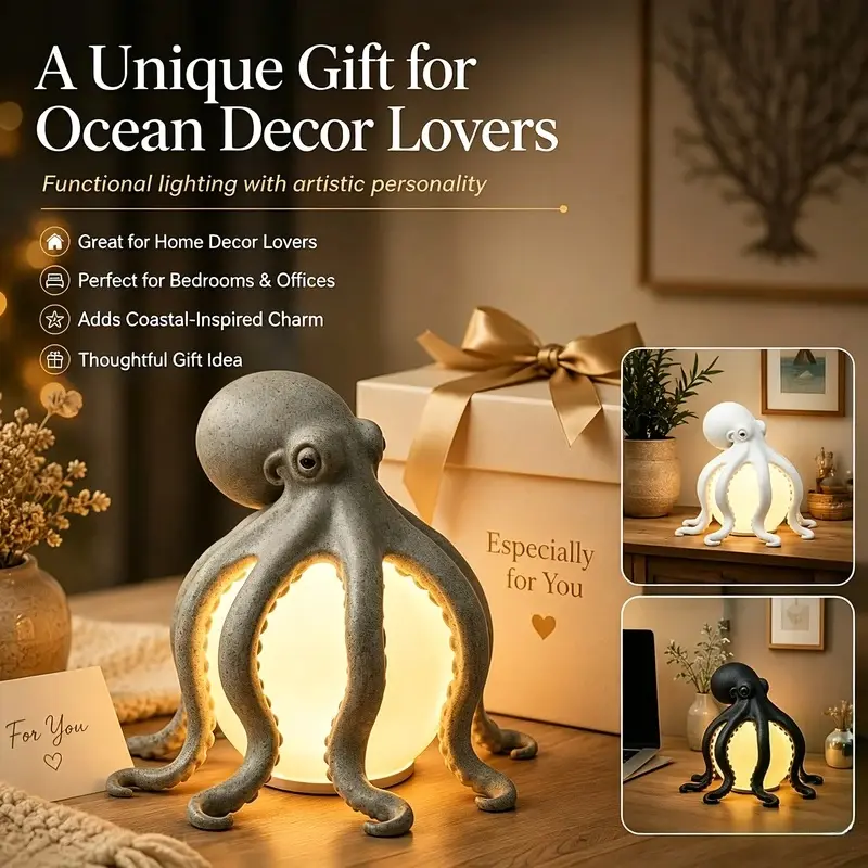 Octopus table lamp is a creative sculpture of an ocean animal, suitable for decorating home and office desks, and makes a thoughtful gift
