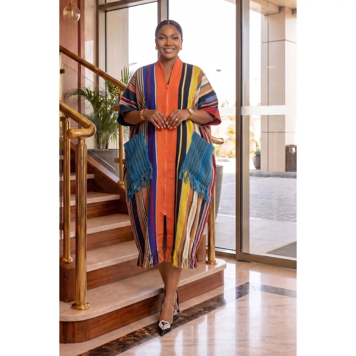 Regal Fringe Kaftan | Navy