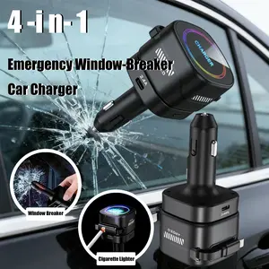 [Emergency Safety Essential] 4 in 1 Emergency Window-Breaker Car Charger | Fast USB-C Adapter with Lightning Cable | Compatible with iPhone 17/16/15 Pro Max Plus, Plus,iPad,Samsung S25,Smartphone Chargeable| Portable Charger| Retractable | Car Accessories