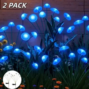 2 packs Solar-Powered Mushroom Jellyfish Garden Lights, Garden decorative light, Jellyfish Mushroom Lamp, 3-Color Options, Outdoor Landscape Lawn Decor with Wind-Swaying Motion, Energy-Saving Push Button Control, For Courtyard Paths & Valentine's Day