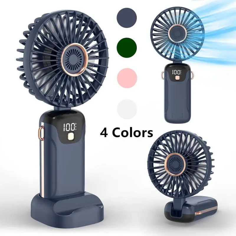 USB Rechargeable Handheld Portable Fan with Phone Holder for iPhone Android Mobile Phone, Cooling Fan with Digital Display, Portable Mini Fan, 90° Aju