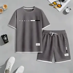 Men's Paris Print Waffle Fabric Short-Sleeved Shirt And Shorts Set