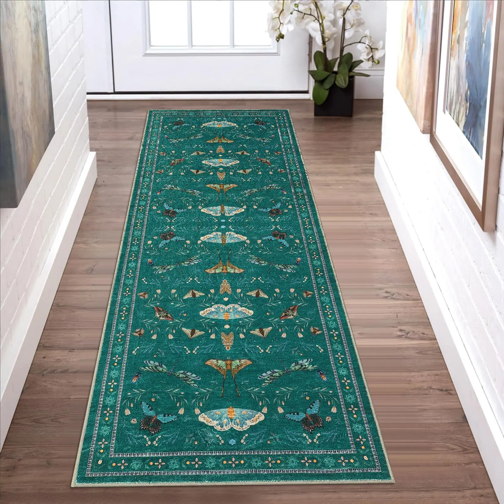 Garvee Insect Washable Soft Area Rugs for Living Room Bedroom Ultra-Thin Non Slip Dining Room Stain Resistant Rug Large Carpet for Office Nursery Bedroom 2'x6' Green