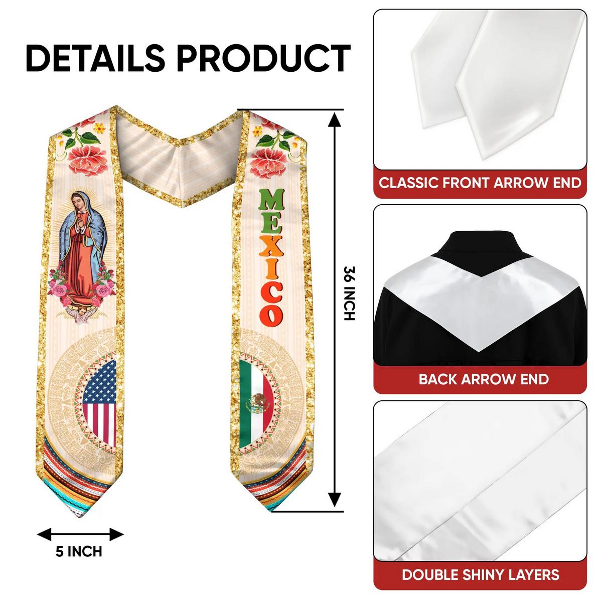 Graduation Stole Mexican 2026 – Mexican Graduation Sash, Mexico Flag, Class of 2026 V Shape National Country Stole