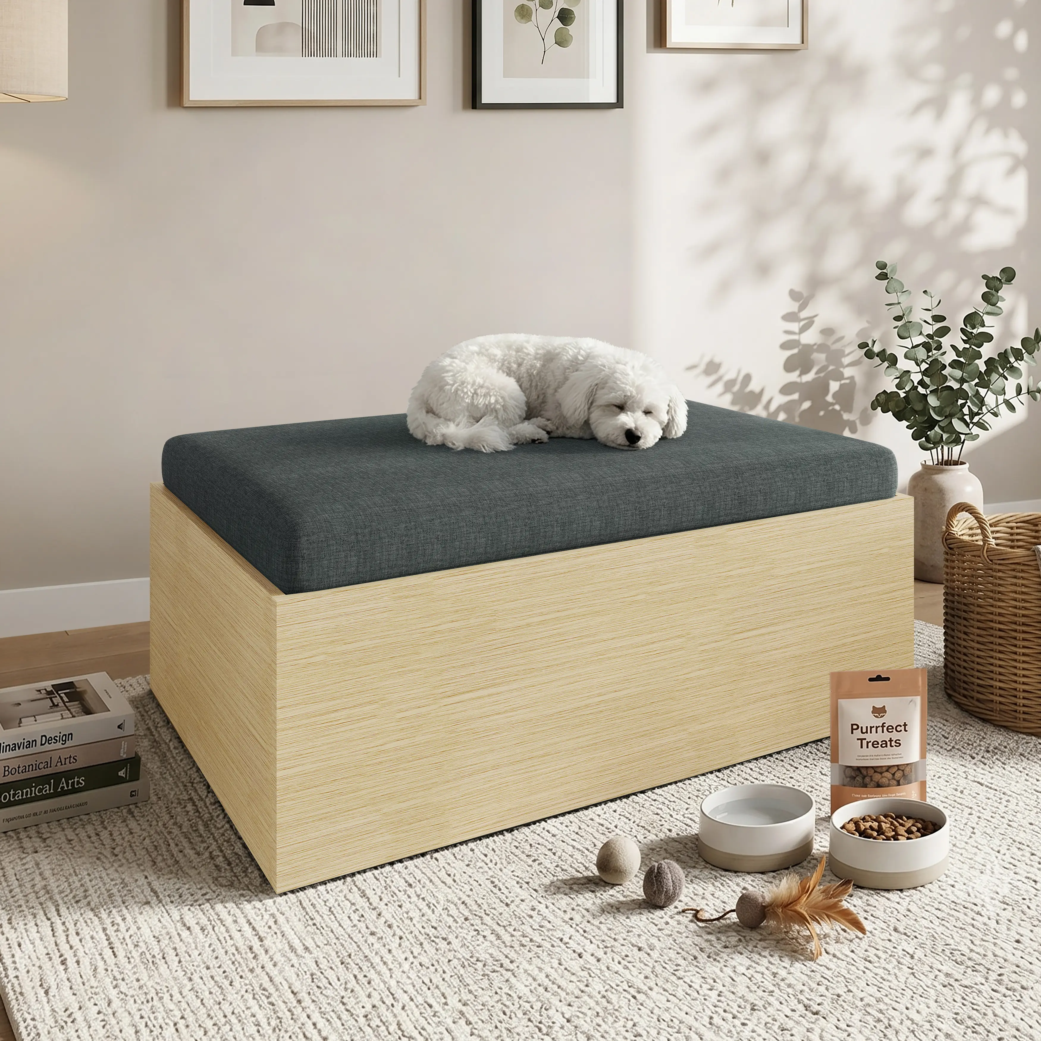 Modern Elevated Wood Frame Pet Bed for Dogs & Cats - Removable Pad, Waterproof Cushion, Easy-Clean Design